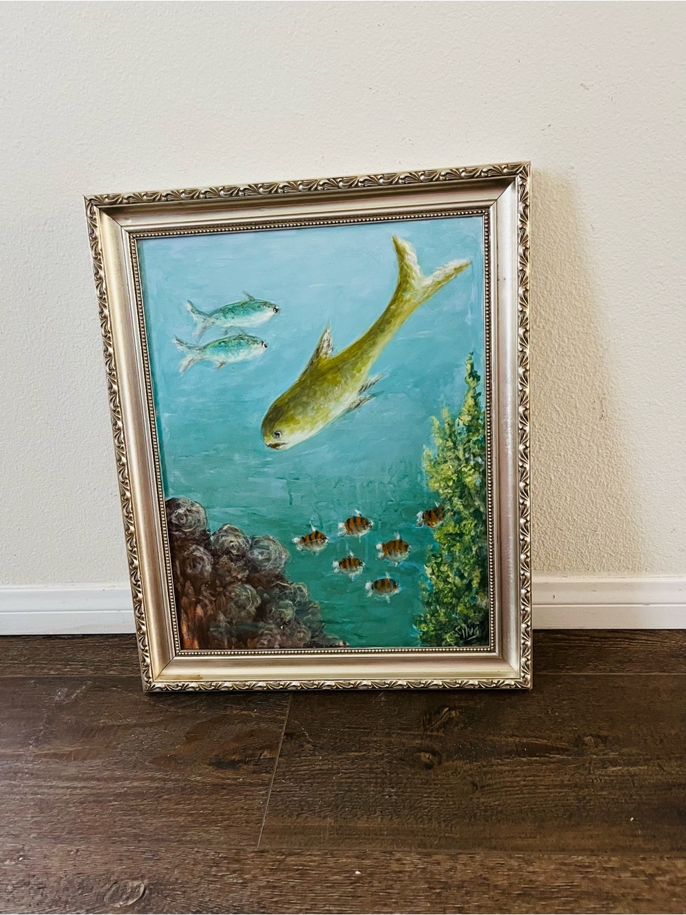 Hand-Painted Fish Aquarium Art Print - Green 17/21 inches